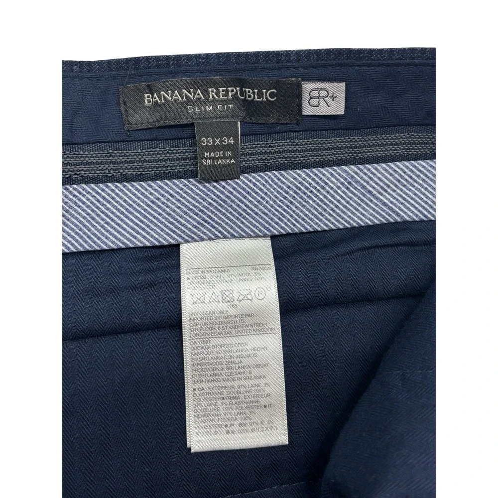 Banana Republic 33x34 Navy Blue Houndstooth Flannel Wool Pants Trousers Slim Fit